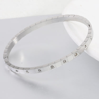 Elegant Streetwear Solid Color Titanium Steel Inlay Zircon Bangle