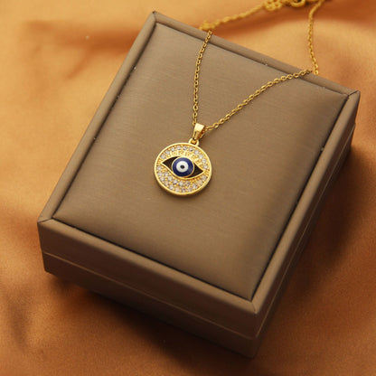 Sweet Eye Titanium Steel Plating Inlay Zircon Pendant Necklace