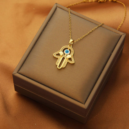 Sweet Eye Titanium Steel Plating Inlay Zircon Pendant Necklace