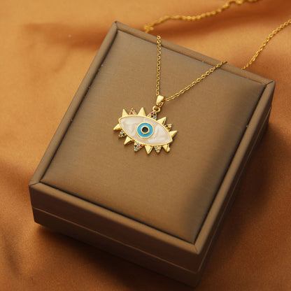 Sweet Eye Titanium Steel Plating Inlay Zircon Pendant Necklace