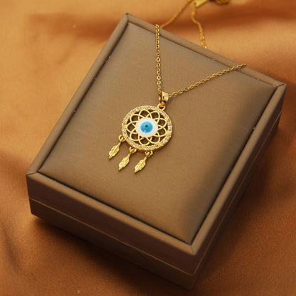 Sweet Eye Titanium Steel Plating Inlay Zircon Pendant Necklace