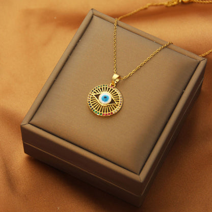 Sweet Eye Titanium Steel Plating Inlay Zircon Pendant Necklace