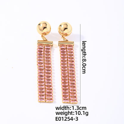 1 Pair Glam Shiny Round Rectangle Plating Inlay Copper Zircon White Gold Plated Gold Plated Drop Earrings