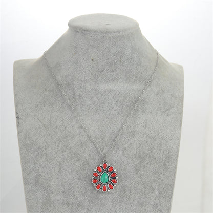 Retro Geometric Alloy Inlay Natural Stone Silver Plated Women's Necklace