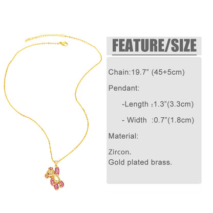 Cute Sweet Simple Style Little Bear Copper 18k Gold Plated Zircon Necklace In Bulk