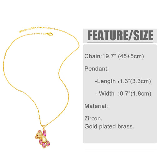 Cute Sweet Simple Style Little Bear Copper 18k Gold Plated Zircon Necklace In Bulk