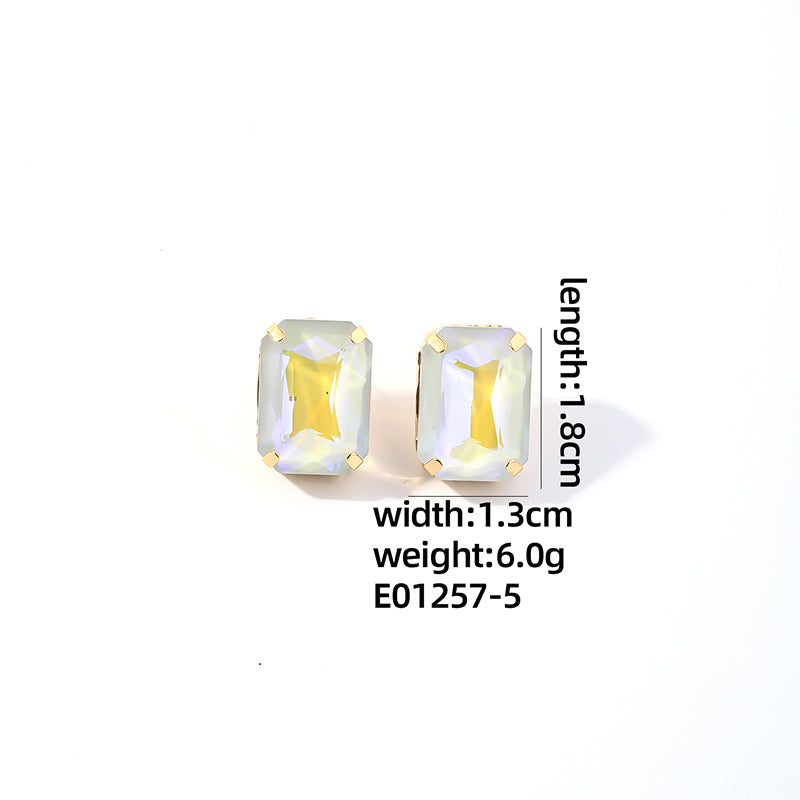 1 Pair Ig Style Simple Style Rectangle Plating Inlay Copper Glass Gold Plated Ear Studs