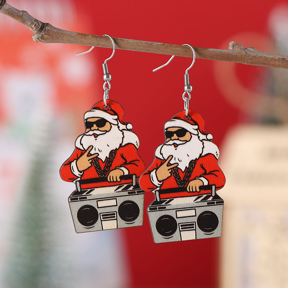 Wholesale Jewelry Vintage Style Santa Claus Wood Drop Earrings