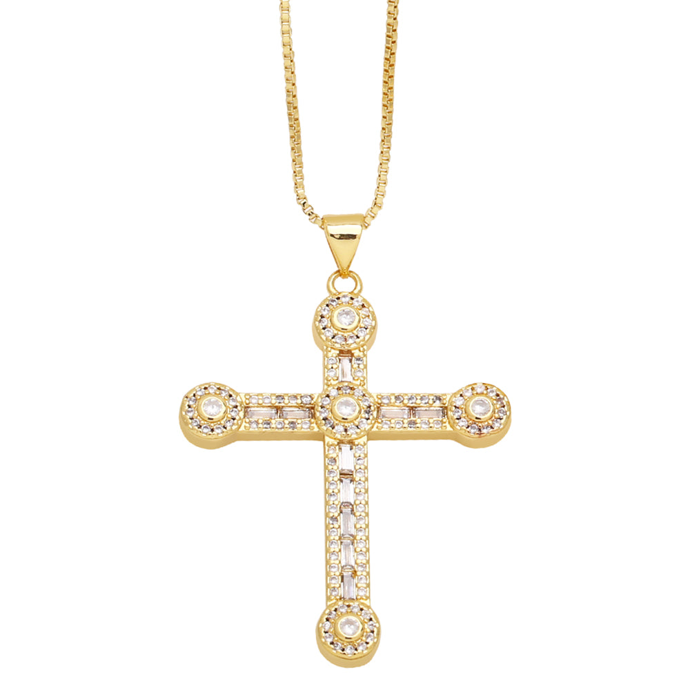 Fashion Simple Style Cross Copper 18k Gold Plated Zircon Necklace In Bulk