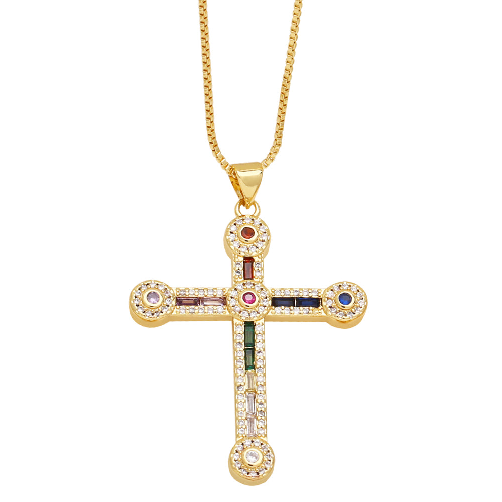 Fashion Simple Style Cross Copper 18k Gold Plated Zircon Necklace In Bulk