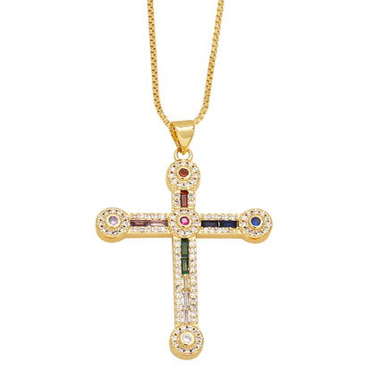 Fashion Simple Style Cross Copper 18k Gold Plated Zircon Necklace In Bulk