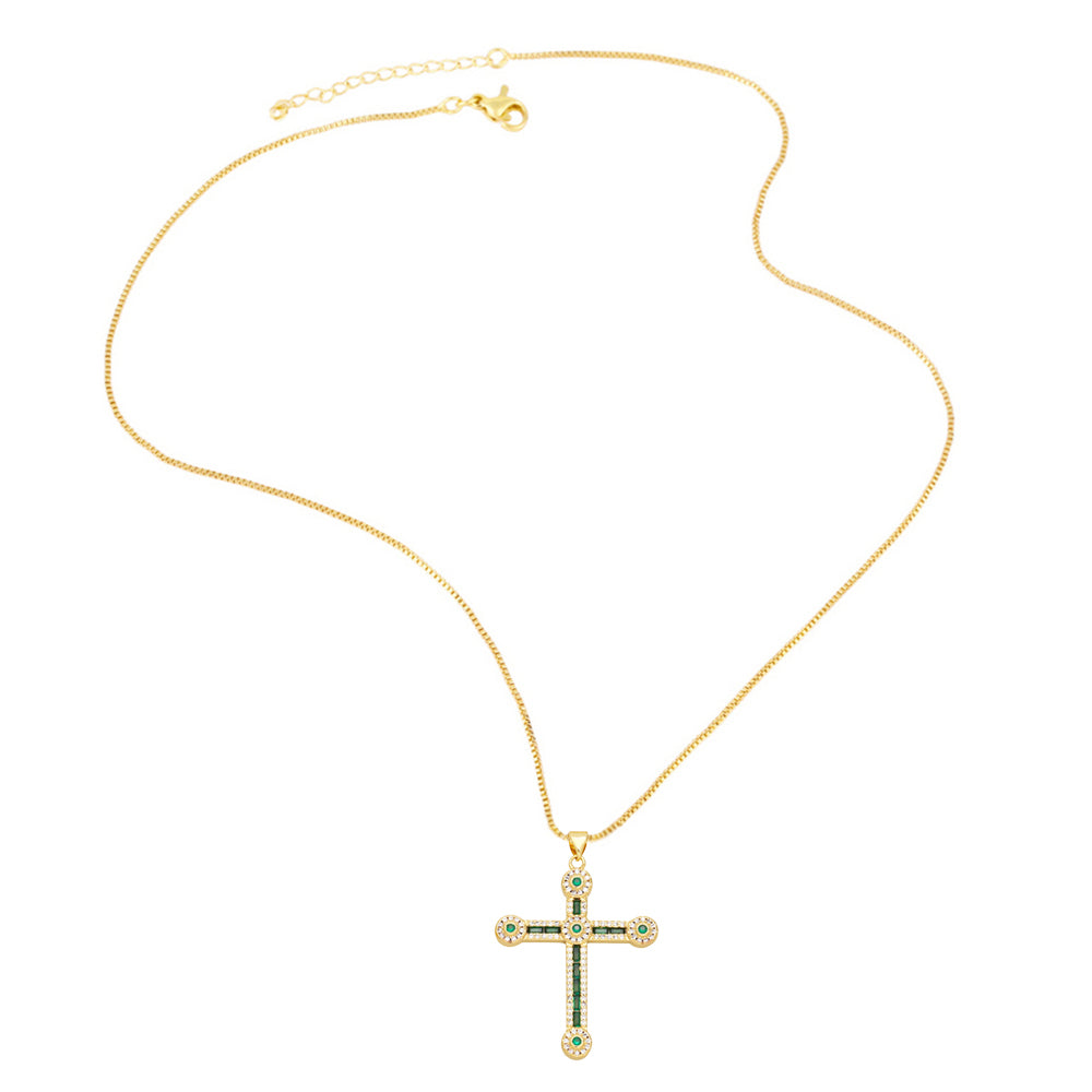 Fashion Simple Style Cross Copper 18k Gold Plated Zircon Necklace In Bulk