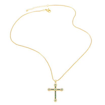 Fashion Simple Style Cross Copper 18k Gold Plated Zircon Necklace In Bulk