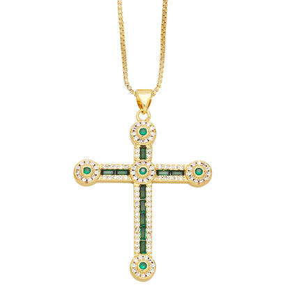 Fashion Simple Style Cross Copper 18k Gold Plated Zircon Necklace In Bulk