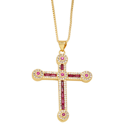 Fashion Simple Style Cross Copper 18k Gold Plated Zircon Necklace In Bulk