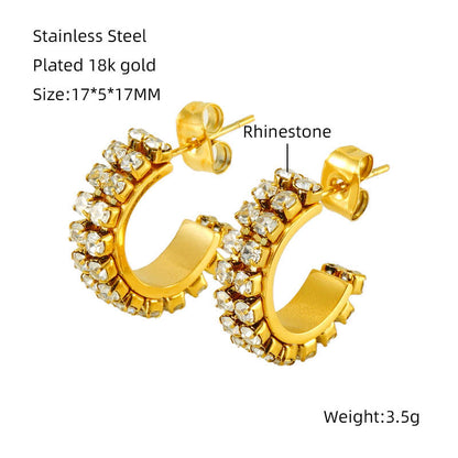 1 Pair Elegant Lady C Shape Plating Inlay Stainless Steel Zircon 18k Gold Plated Ear Studs