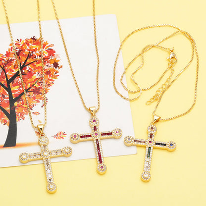 Fashion Simple Style Cross Copper 18k Gold Plated Zircon Necklace In Bulk