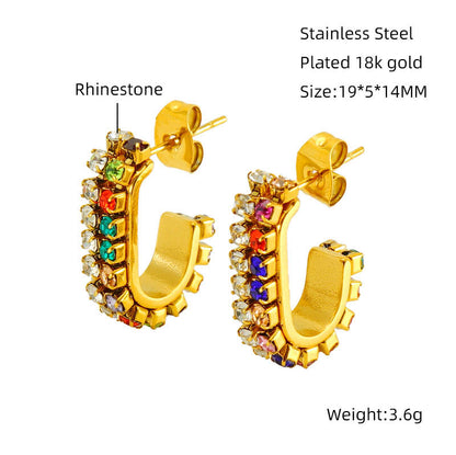 1 Pair Elegant Lady C Shape Plating Inlay Stainless Steel Zircon 18k Gold Plated Ear Studs