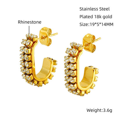 1 Pair Elegant Lady C Shape Plating Inlay Stainless Steel Zircon 18k Gold Plated Ear Studs