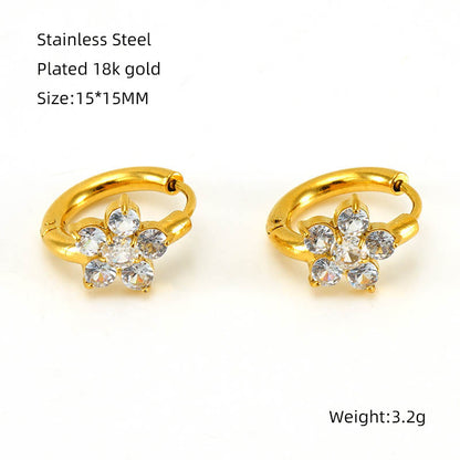 1 Pair Elegant Retro Flower Plating Inlay Stainless Steel Zircon 18k Gold Plated Earrings