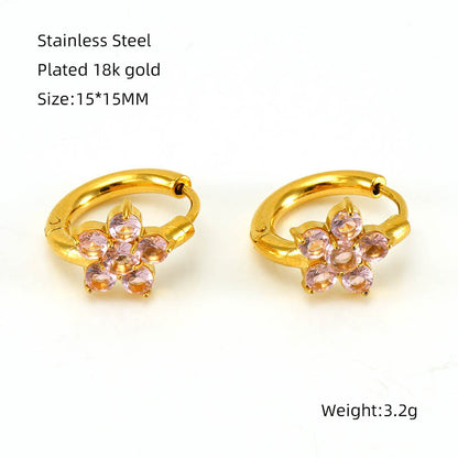 1 Pair Elegant Retro Flower Plating Inlay Stainless Steel Zircon 18k Gold Plated Earrings