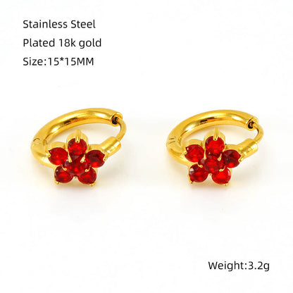 1 Pair Elegant Retro Flower Plating Inlay Stainless Steel Zircon 18k Gold Plated Earrings