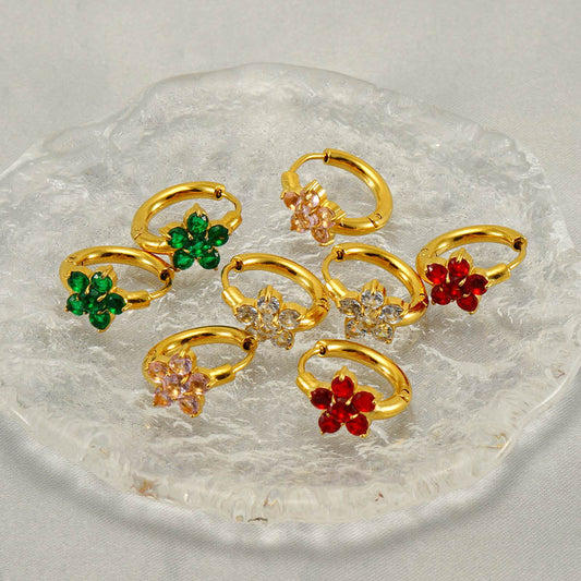 1 Pair Elegant Retro Flower Plating Inlay Stainless Steel Zircon 18k Gold Plated Earrings