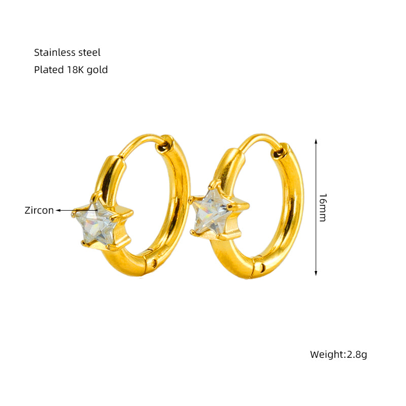 1 Pair Elegant Retro Star Plating Inlay Stainless Steel Zircon 18k Gold Plated Earrings