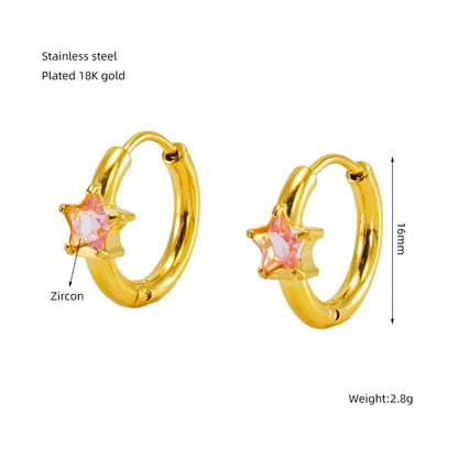 1 Pair Elegant Retro Star Plating Inlay Stainless Steel Zircon 18k Gold Plated Earrings