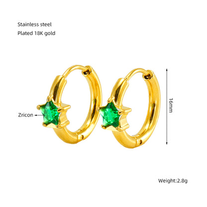 1 Pair Elegant Retro Star Plating Inlay Stainless Steel Zircon 18k Gold Plated Earrings