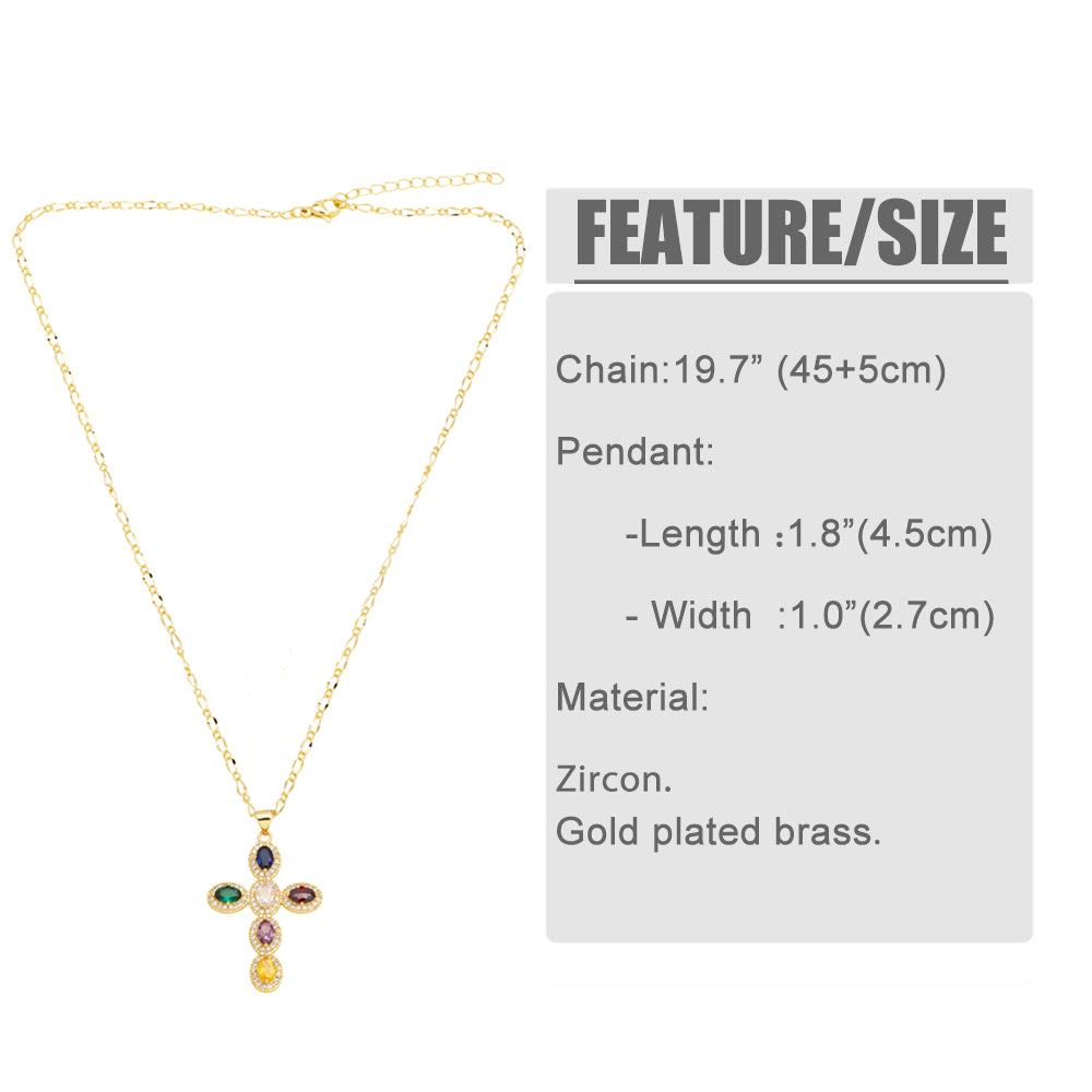 Original Design Fashion Cross Copper Plating Inlay Zircon 18k Gold Plated Necklace