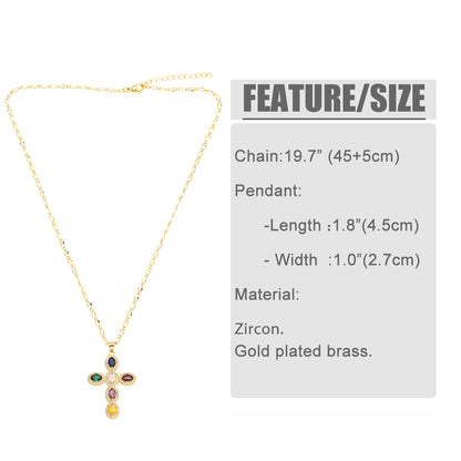 Original Design Fashion Cross Copper Plating Inlay Zircon 18k Gold Plated Necklace