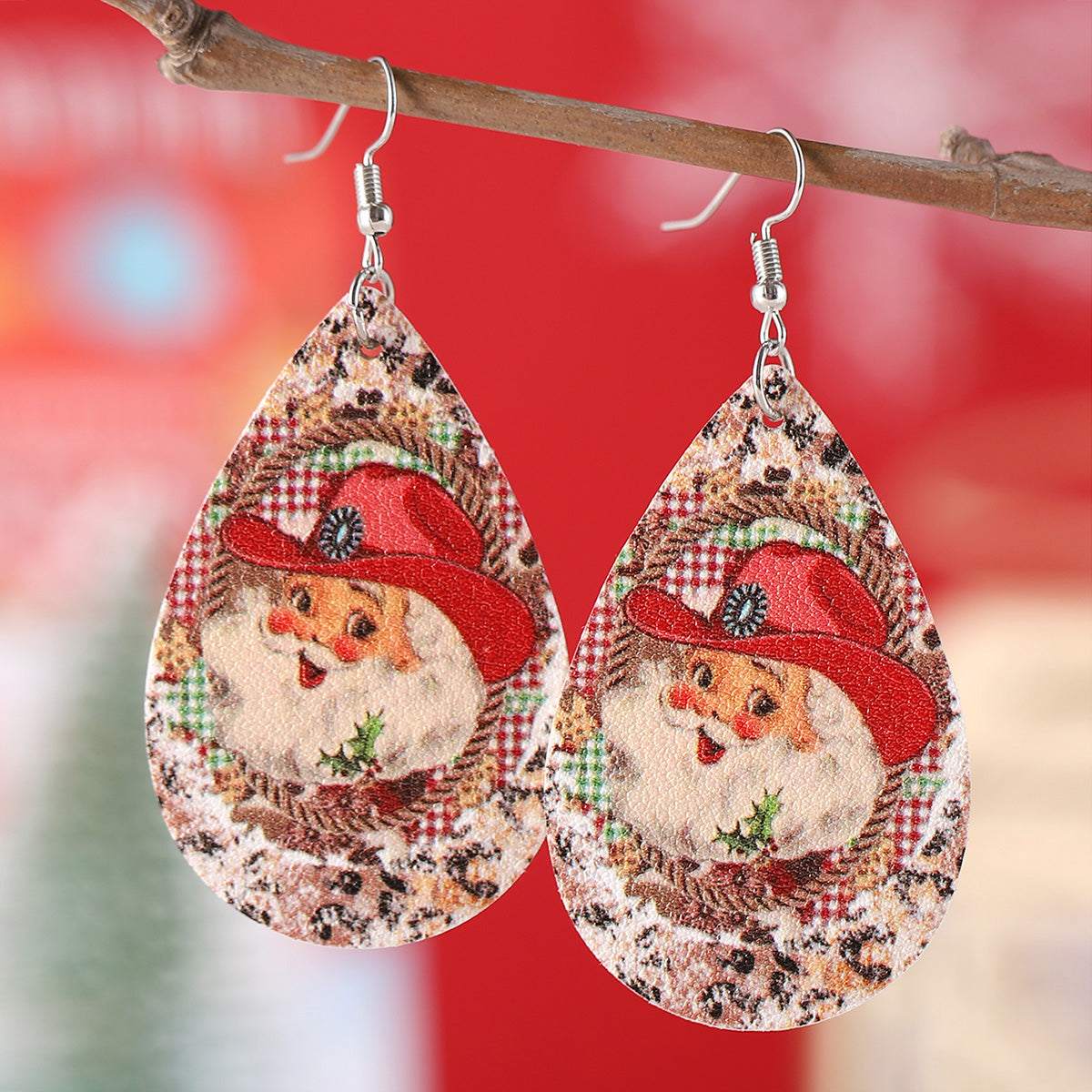 Wholesale Jewelry Vintage Style Santa Claus Pu Leather Drop Earrings