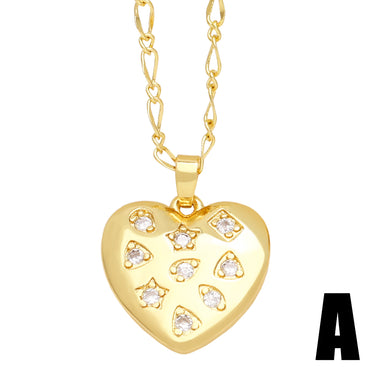 Fashion Simple Style Heart Shape Copper Plating Inlay Zircon 18k Gold Plated Necklace