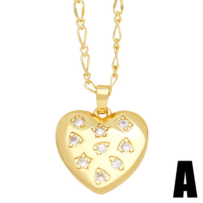 Fashion Simple Style Heart Shape Copper Plating Inlay Zircon 18k Gold Plated Necklace