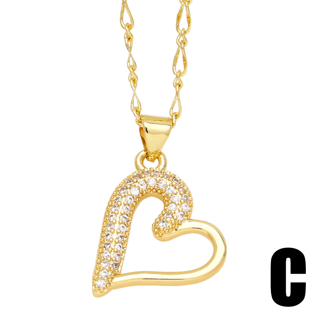 Fashion Simple Style Heart Shape Copper Plating Inlay Zircon 18k Gold Plated Necklace