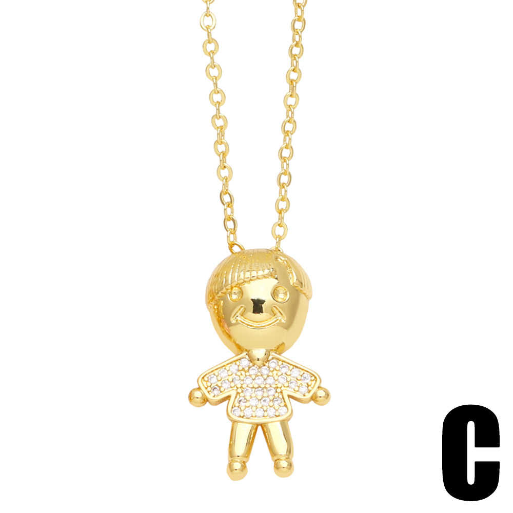 Ig Style Fashion Cartoon Character Copper 18k Gold Plated Zircon Necklace In Bulk