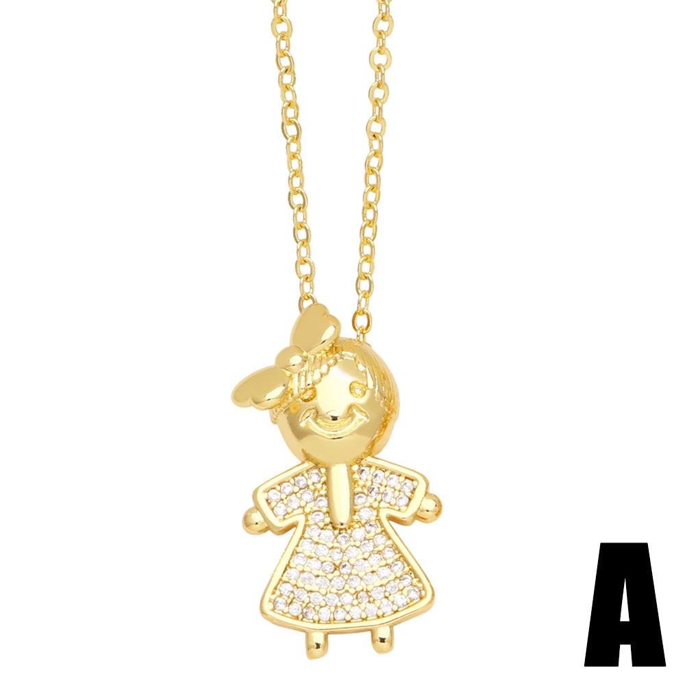 Ig Style Fashion Cartoon Character Copper 18k Gold Plated Zircon Necklace In Bulk