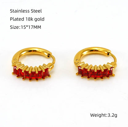 1 Pair Retro Square Plating Inlay Stainless Steel Zircon 18k Gold Plated Earrings