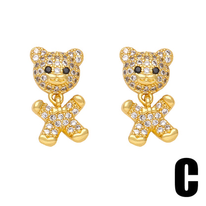 1 Pair Cute Simple Style Dog Bear Plating Inlay Copper Zircon 18k Gold Plated Ear Studs