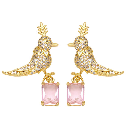 1 Pair Simple Style Bird Plating Inlay Copper Zircon 18k Gold Plated Drop Earrings