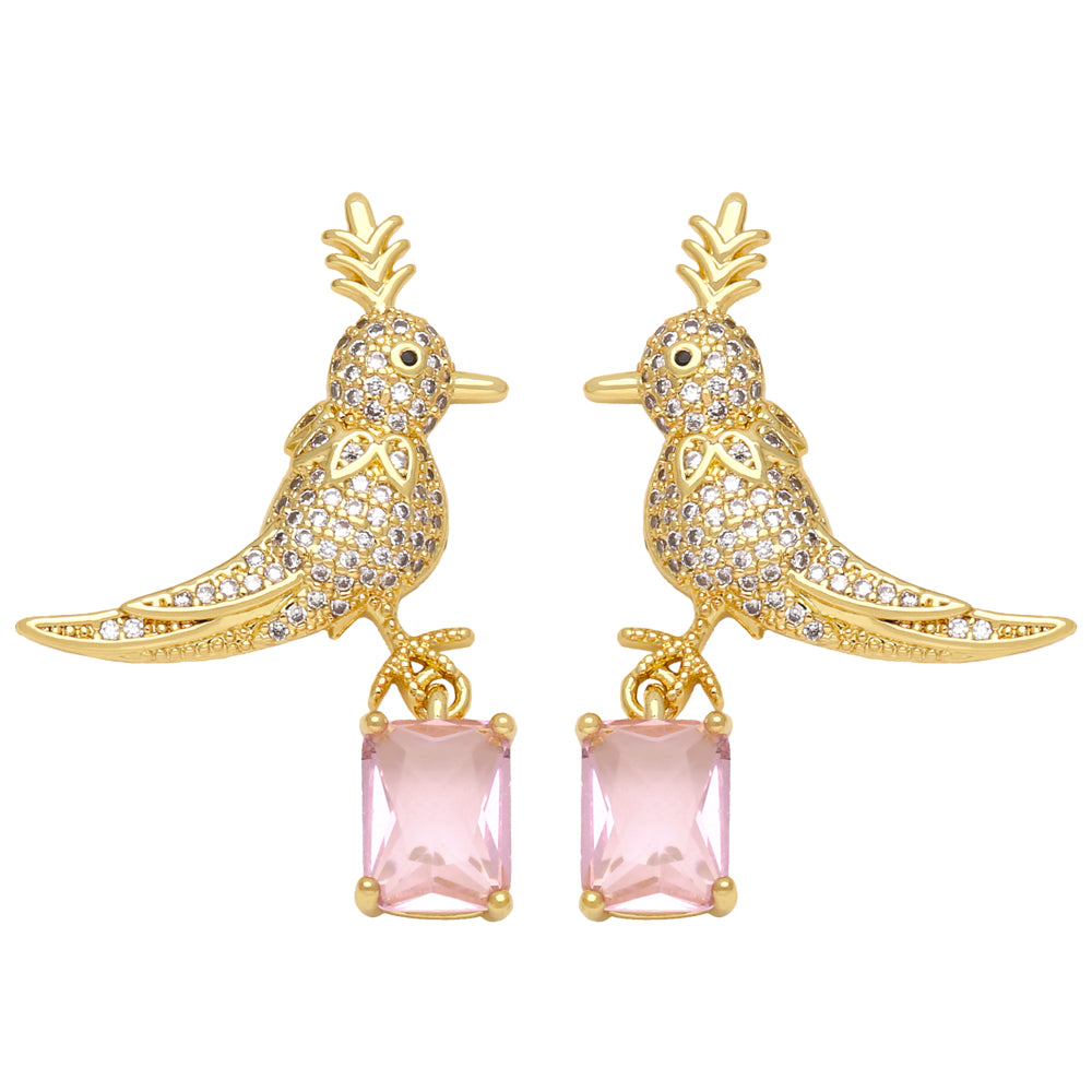 1 Pair Simple Style Bird Plating Inlay Copper Zircon 18k Gold Plated Drop Earrings