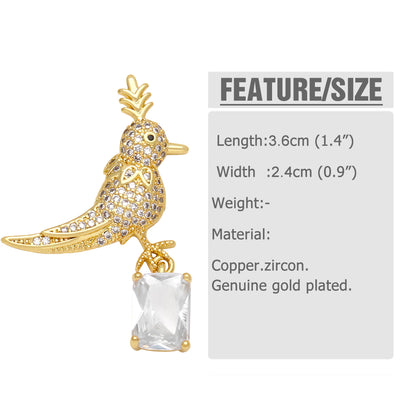 1 Pair Simple Style Bird Plating Inlay Copper Zircon 18k Gold Plated Drop Earrings