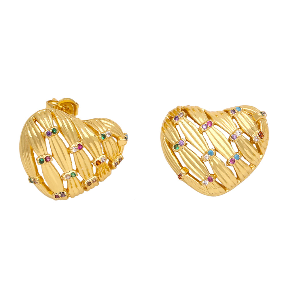 1 Pair Retro Heart Shape Plating Inlay Copper Zircon 18k Gold Plated Ear Studs