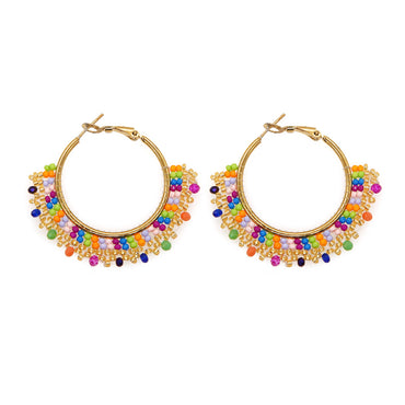 1 Pair Ethnic Style Round Beaded Glass Earrings