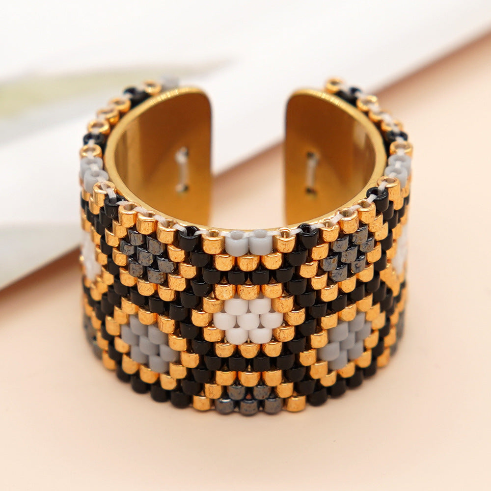 Wholesale Bohemian Heart Shape Stainless Steel Seed Bead Open Rings