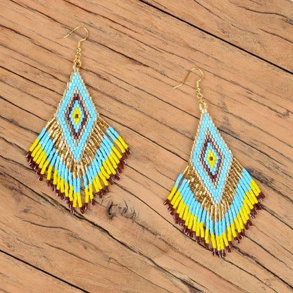 Wholesale Jewelry Bohemian Rhombus Glass Drop Earrings