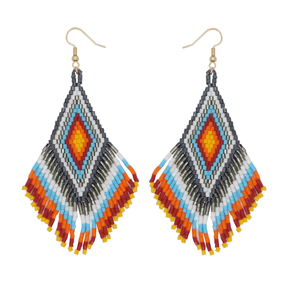 Wholesale Jewelry Bohemian Rhombus Glass Drop Earrings