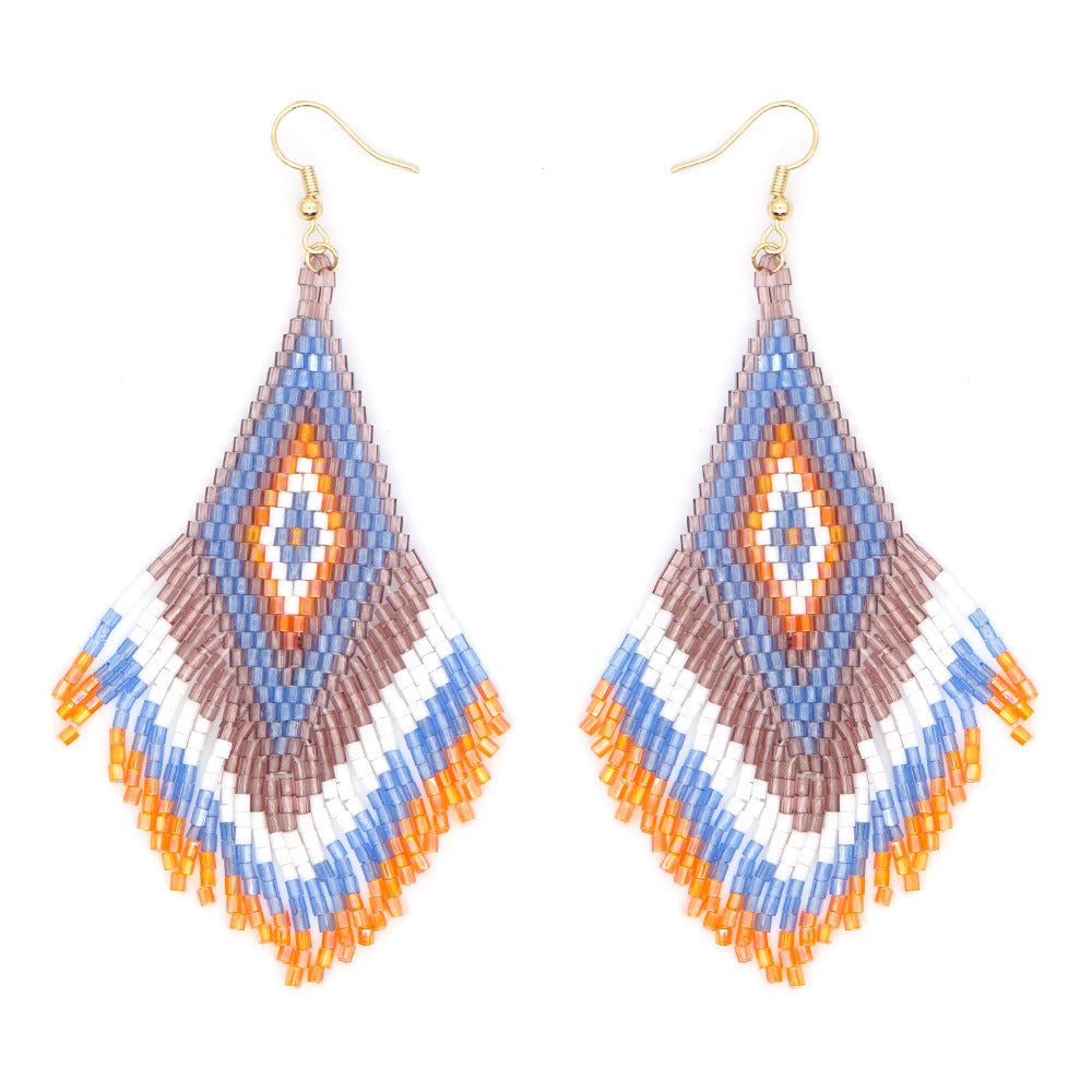 Wholesale Jewelry Bohemian Rhombus Glass Drop Earrings