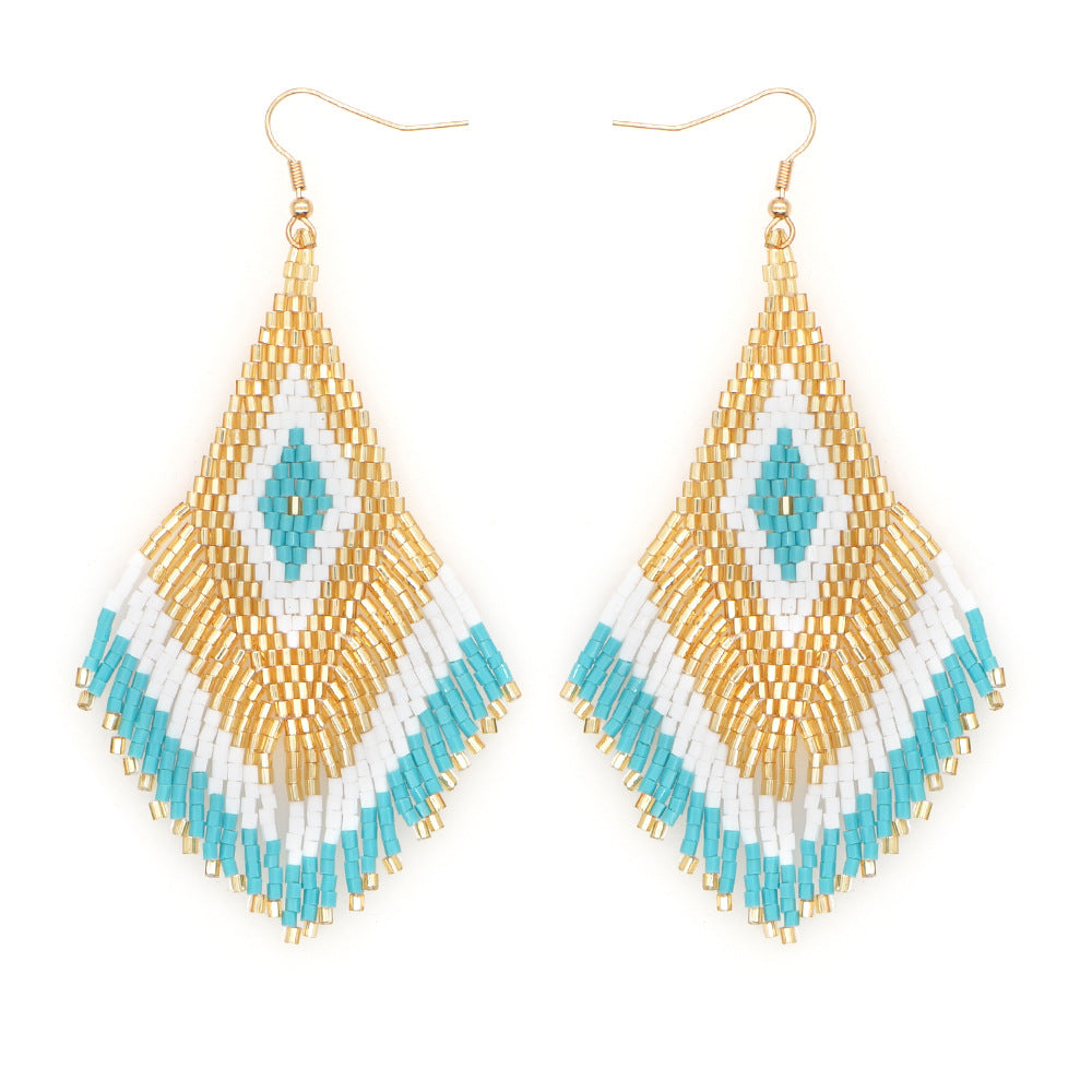 Wholesale Jewelry Bohemian Rhombus Glass Drop Earrings